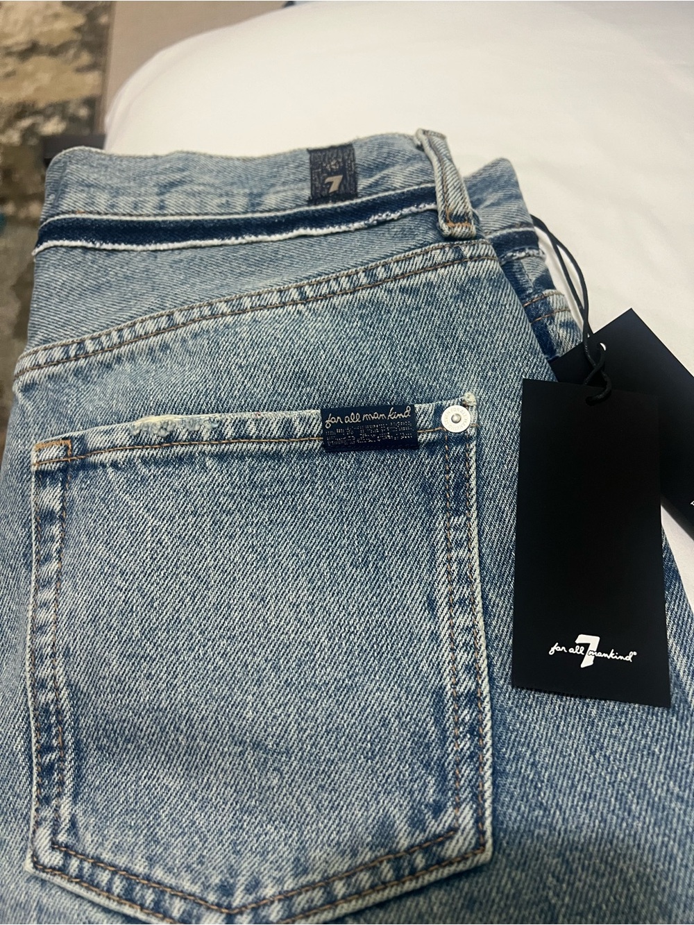 7 For All Mankind Lola Shorts in Sapphire Dust Blue